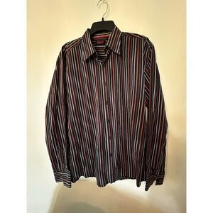 Contiga‎ Preppy Men's Button Up Cotton Shirt Black Stripe Long Sleeve Large
